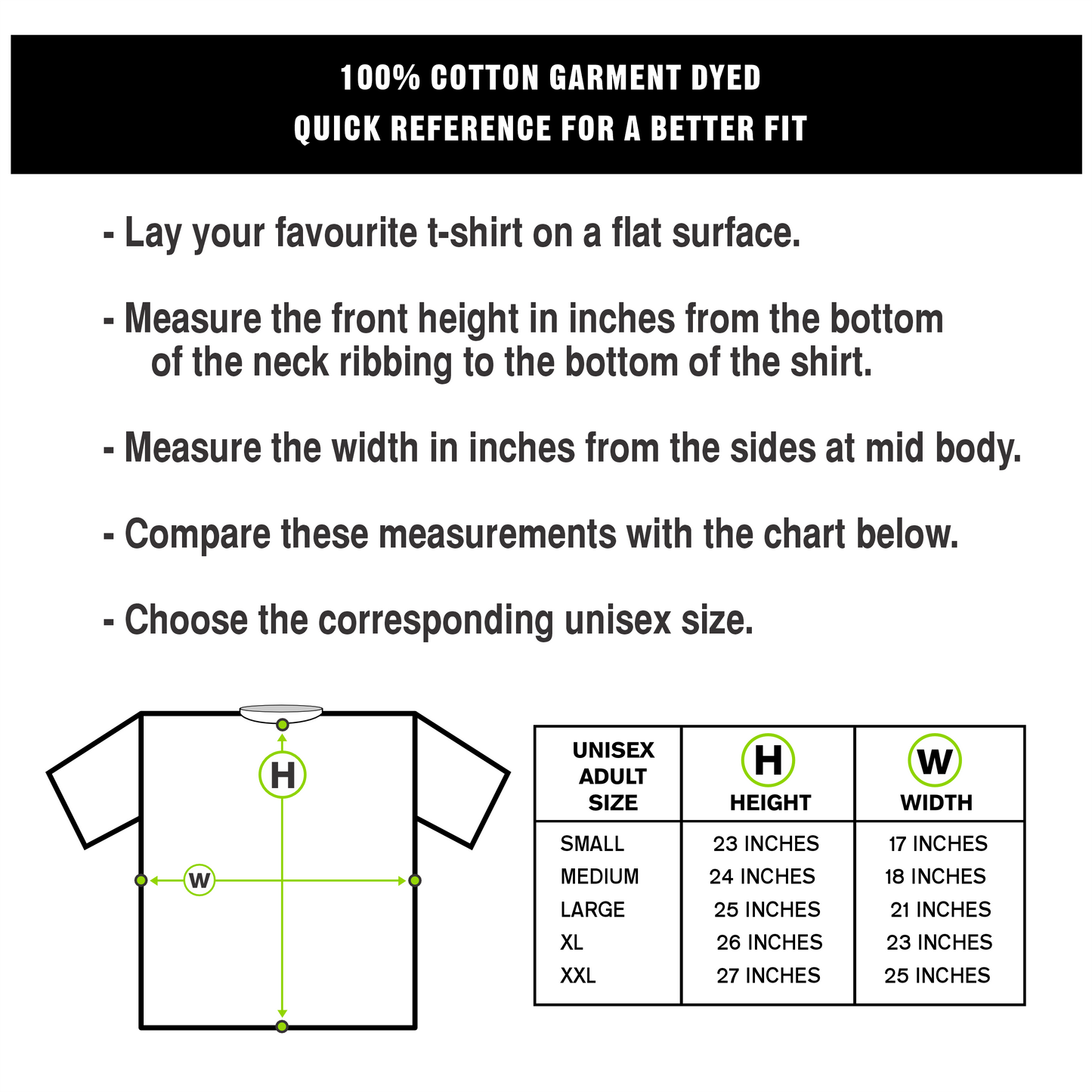 t-shirt unisex sizing chart