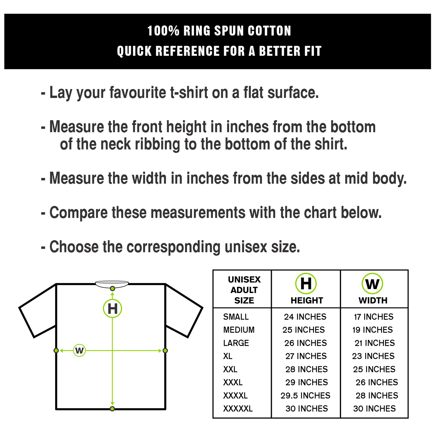 t-shirt unisex sizing chart