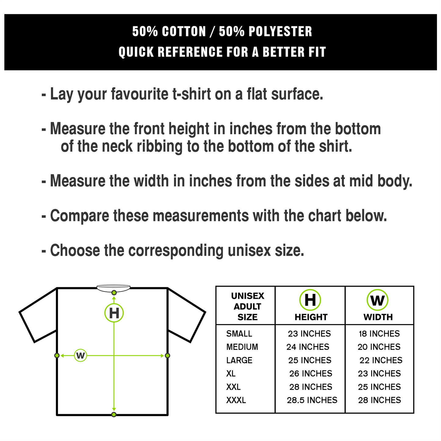 t-shirt unisex sizing chart