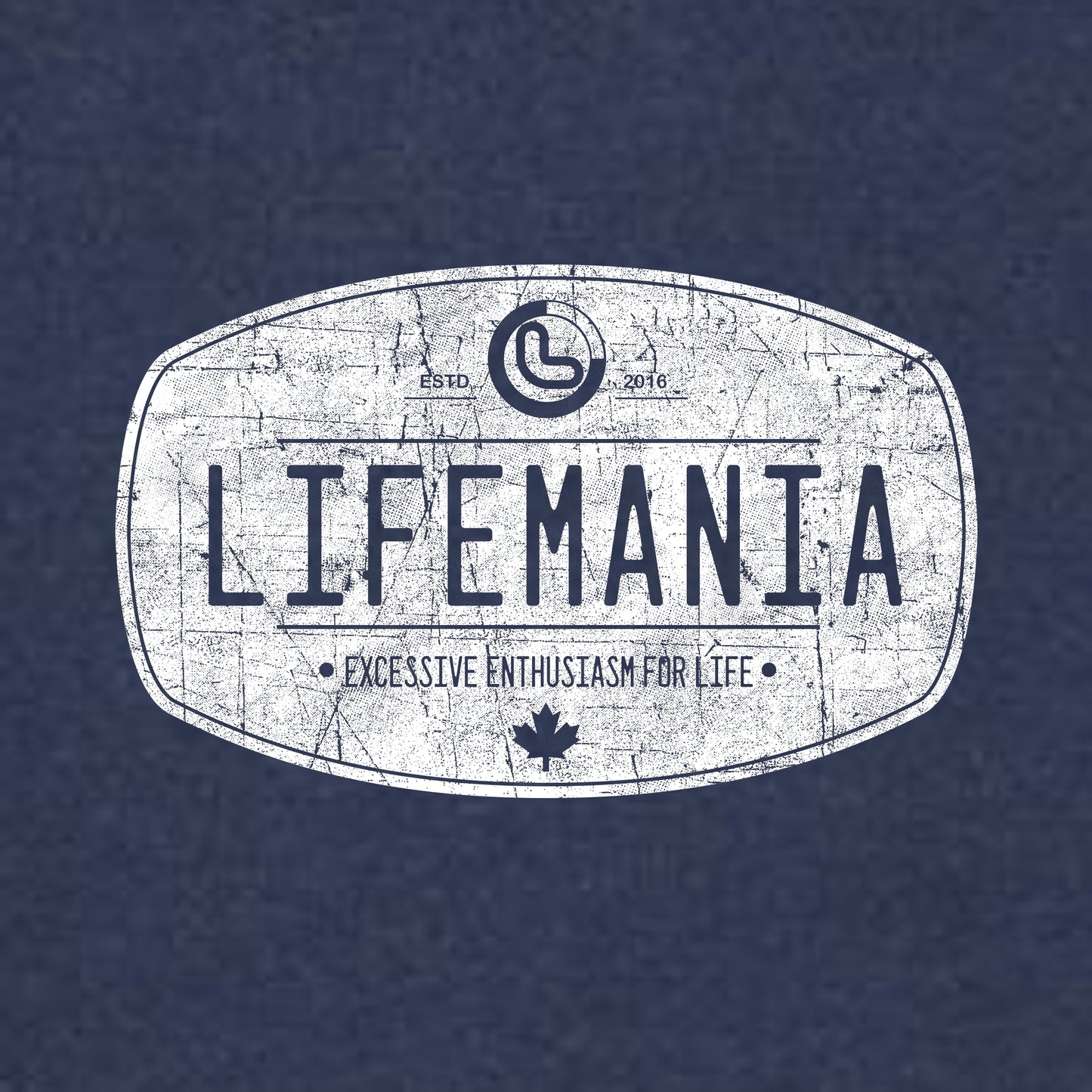 White 'LIFEMANIA' logo on a blue background