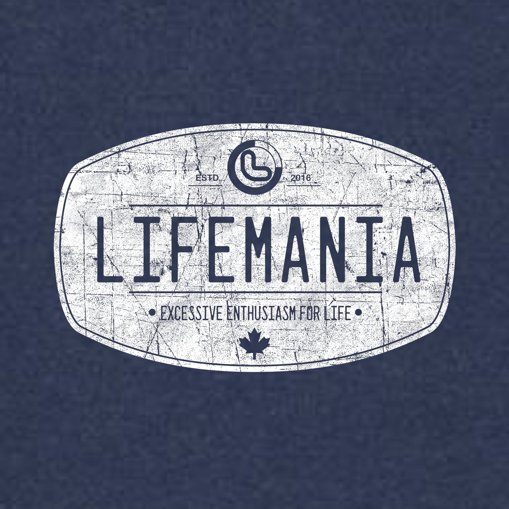 White 'LIFEMANIA' logo on a blue background
