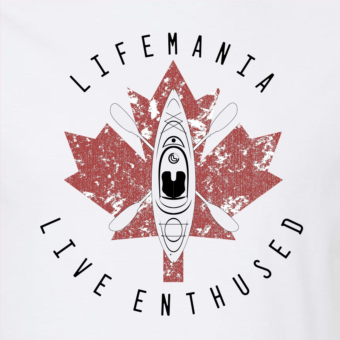 Lifemania Maple Leaf Kayaking T-Shirt - Maroon Leaf