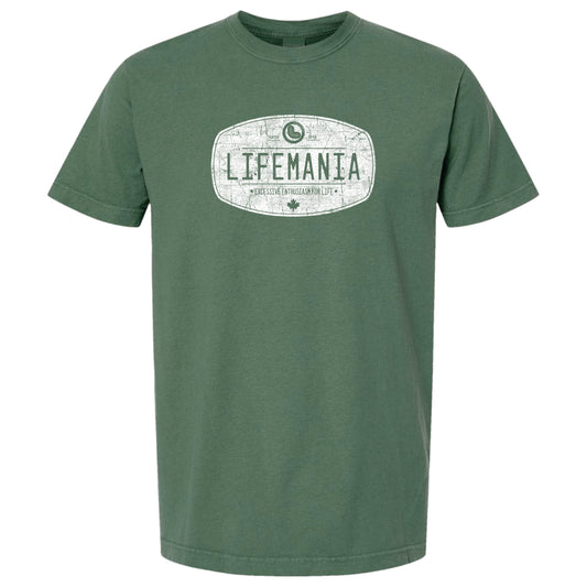 Lifemania vintage distressed oval design garment dyed t-shirt