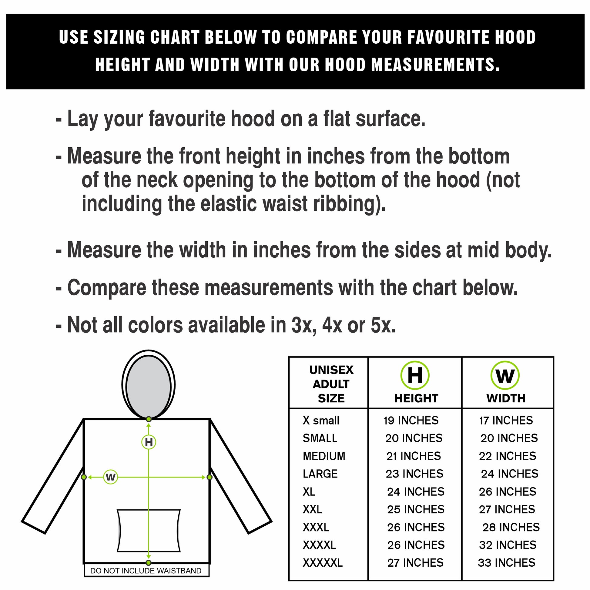 hoodie sizing unisex chart